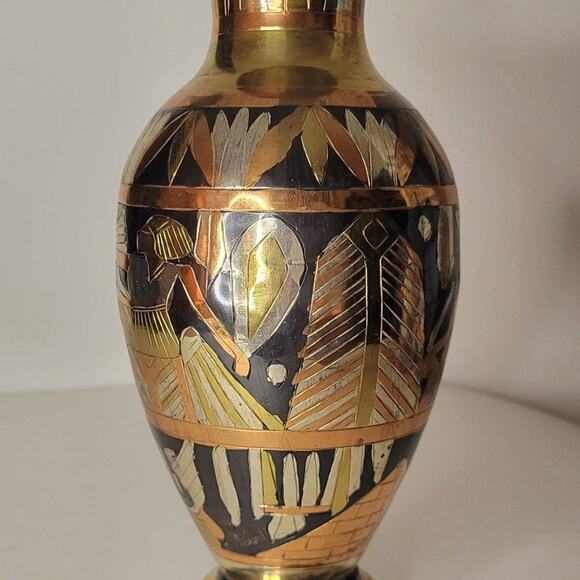 Vintage Brass Copper Vase Treasures of the Nile Egyptian Hieroglyphics - Picture 5 of 8